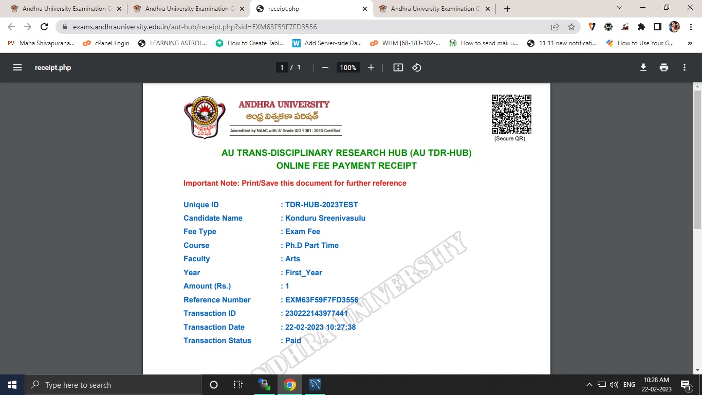 Andhra University | Trans- Disciplinary Research Hub Admissions